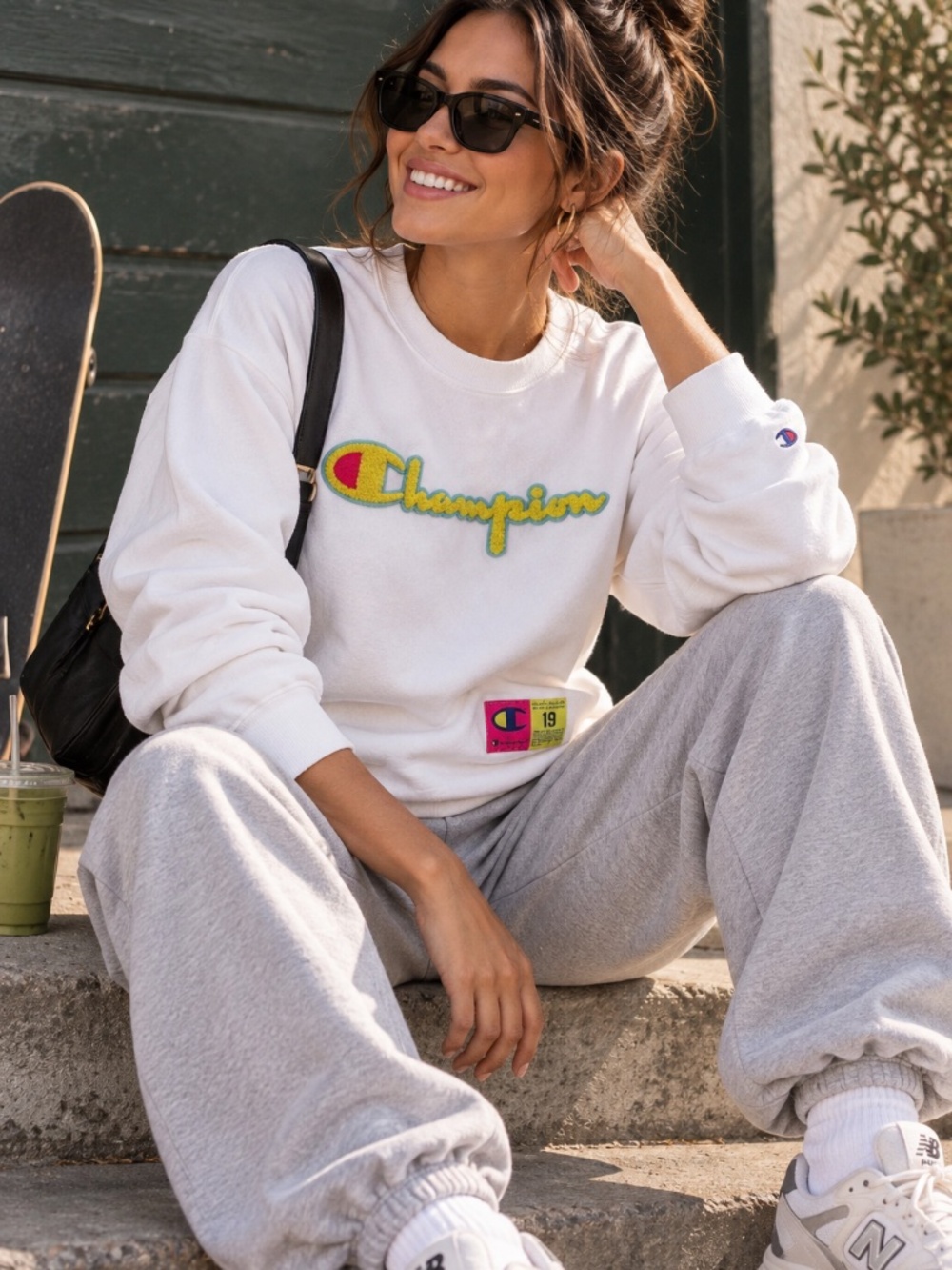 Vintage Champion Reverse Weave USA Made White Puffy Logo Sweatshirt M Streetwear
